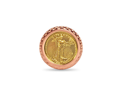 Fancy Solid White/Yellow/Rose Gold Handmade Coin Ring , 1/10oz Coin ,