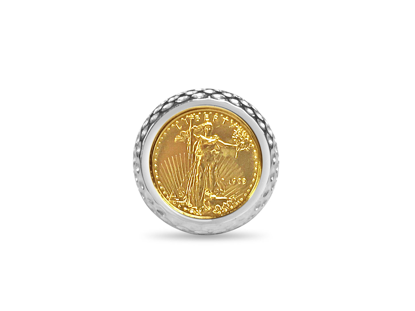 Fancy Solid White/Yellow/Rose Gold Handmade Coin Ring , 1/10oz Coin ,