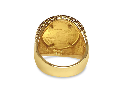 Fancy Solid White/Yellow/Rose Gold Handmade Coin Ring , 1/10oz Coin ,