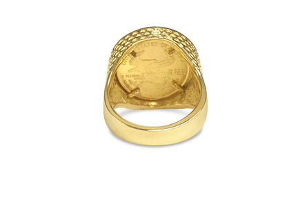 Fancy Solid White/Yellow/Rose Gold Handmade Coin Ring , 1/10oz Coin ,