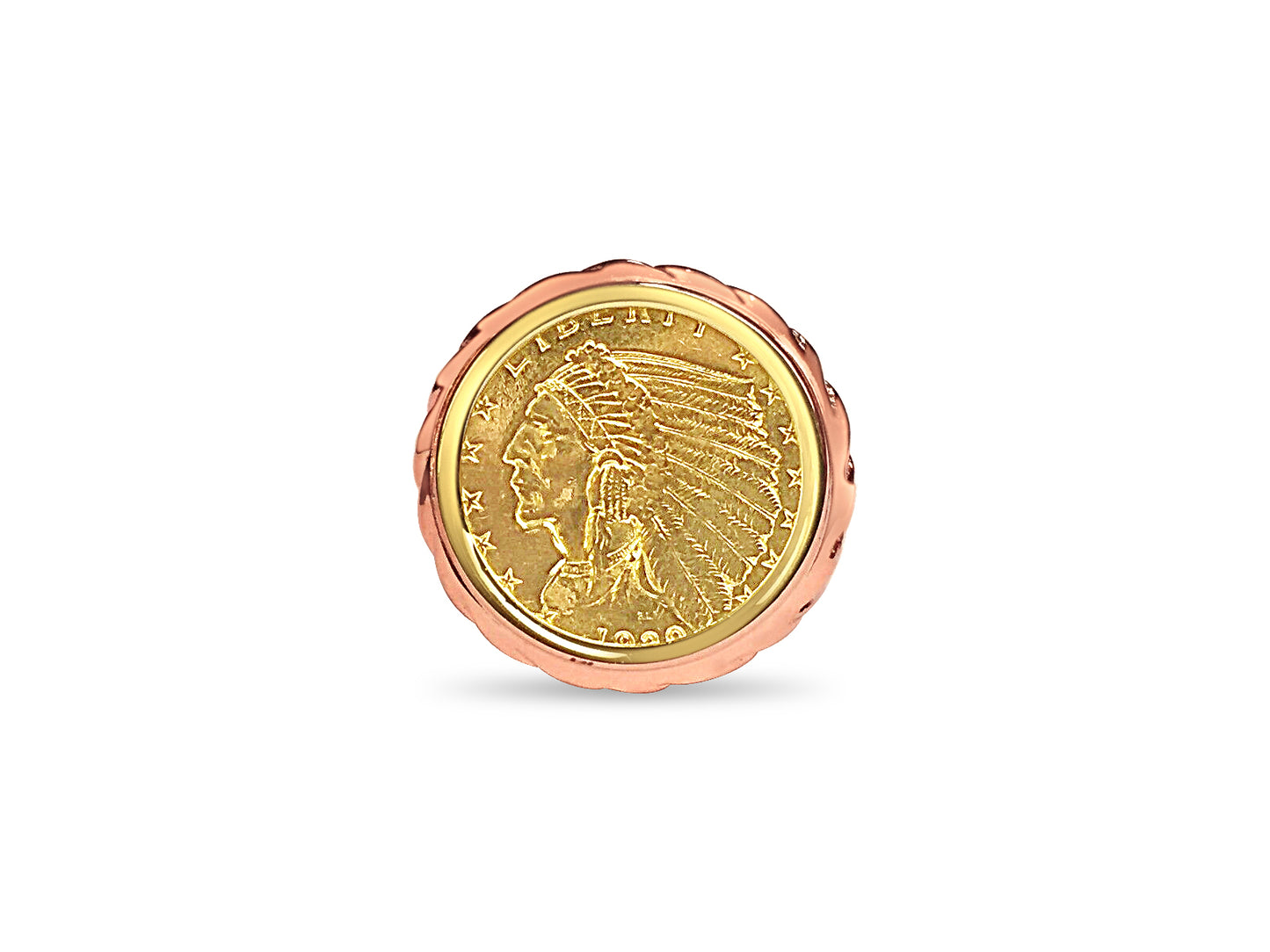 Fancy Solid White/Yellow/Rose Gold Handmade Coin Ring , Indian Head Coin ,