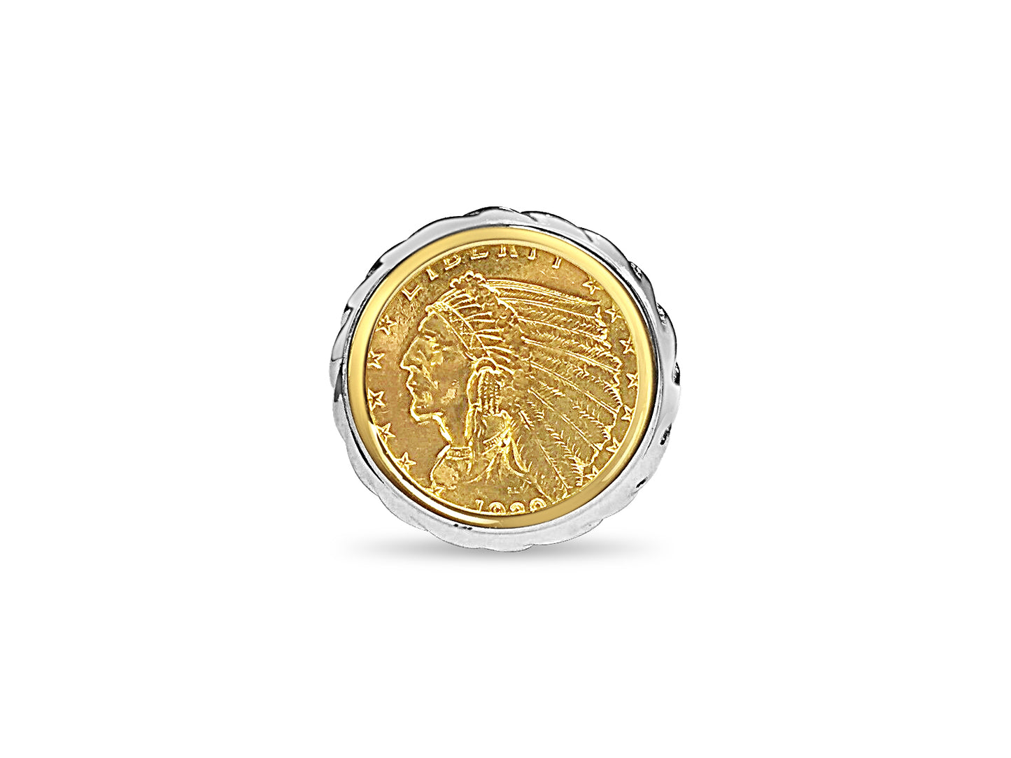 Fancy Solid White/Yellow/Rose Gold Handmade Coin Ring , Indian Head Coin ,