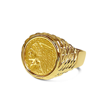 Fancy Solid White/Yellow/Rose Gold Handmade Coin Ring , Indian Head Coin ,