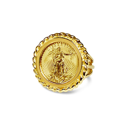 Fancy Ladies Solid White/Yellow/Rose Gold Handmade Coin Ring , 1/10oz Coin ,