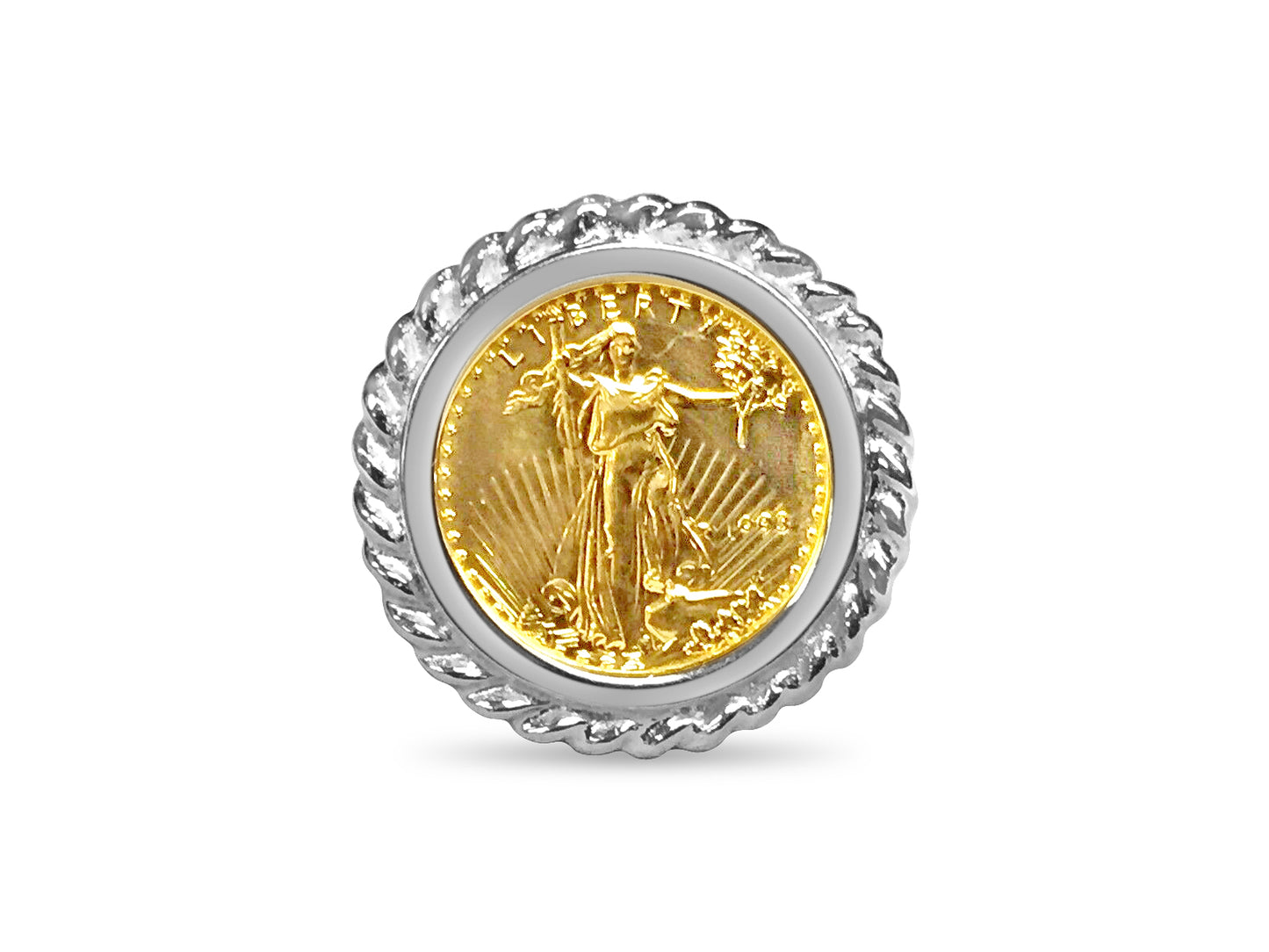 Fancy Ladies Solid White/Yellow/Rose Gold Handmade Coin Ring , 1/10oz Coin ,