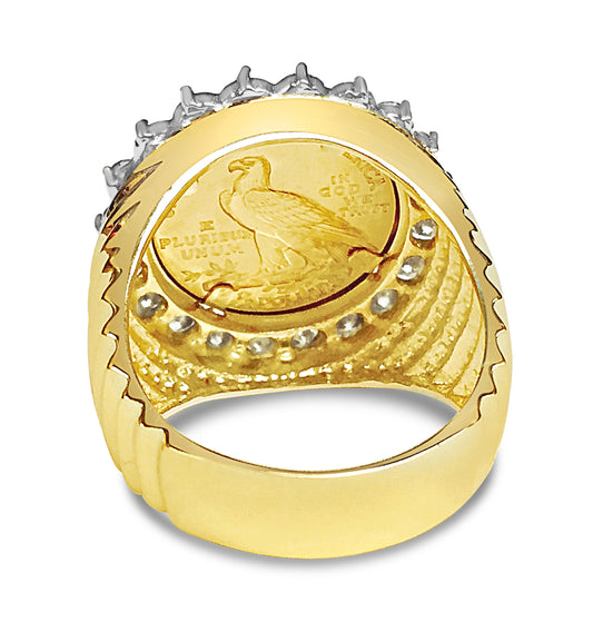 Diamond Fancy Solid White/Yellow/Rose Gold Handmade Coin Ring , Indian Head Coin ,