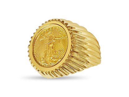 Fancy Solid White/Yellow/Rose Gold Handmade Coin Ring , 1/10oz Coin ,