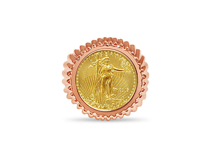 Fancy Solid White/Yellow/Rose Gold Handmade Coin Ring , 1/10oz Coin ,