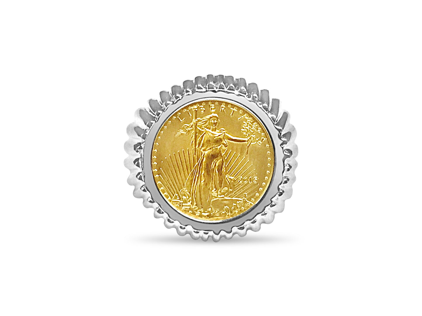 Fancy Solid White/Yellow/Rose Gold Handmade Coin Ring , 1/10oz Coin ,