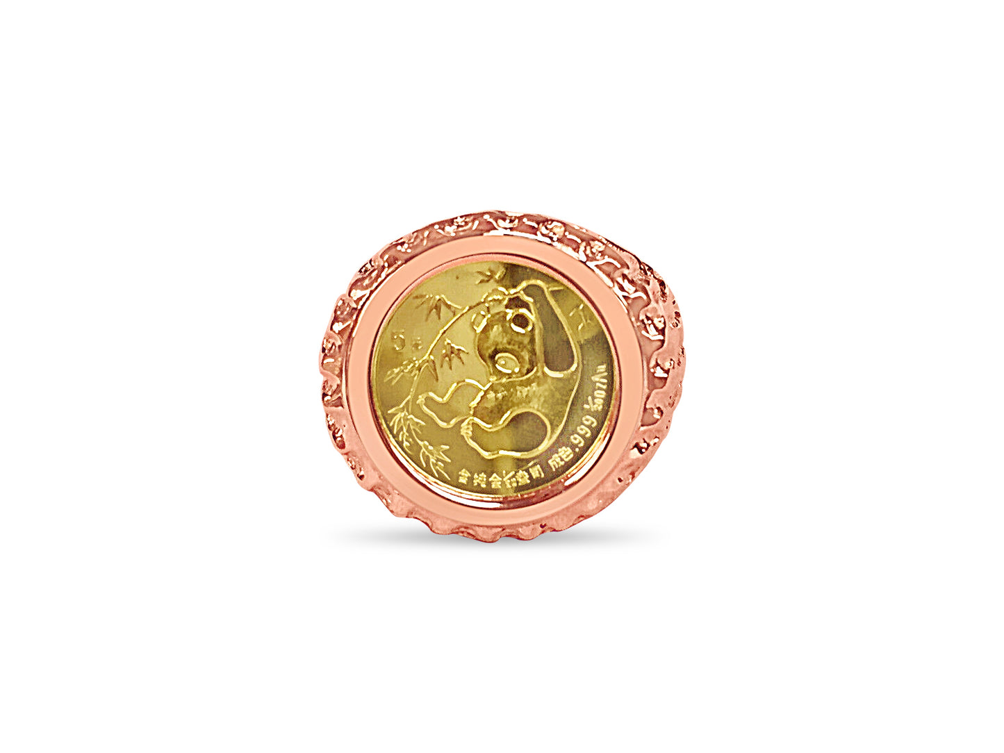 Fancy Solid White/Yellow/Rose Gold Handmade Coin Ring , Chinese Panda Bear Coin ,