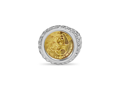 Fancy Solid White/Yellow/Rose Gold Handmade Coin Ring , Chinese Panda Bear Coin ,