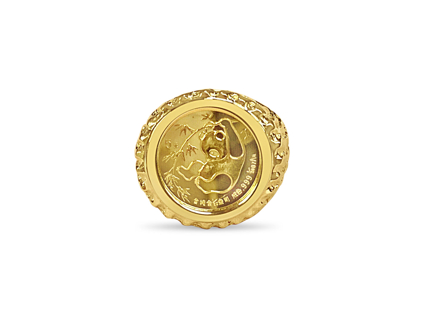 Fancy Solid White/Yellow/Rose Gold Handmade Coin Ring , Chinese Panda Bear Coin ,