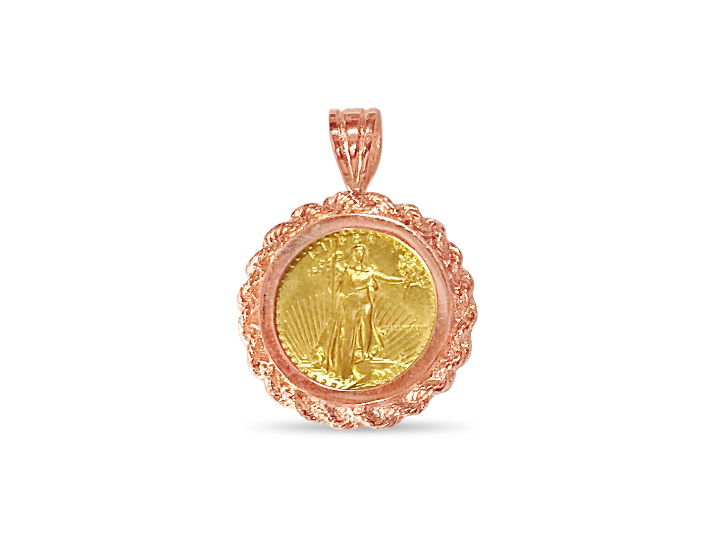 Rope Frame Solid White/Yellow/Rose Gold Handmade Coin Pendant , 1/10oz Coin ,