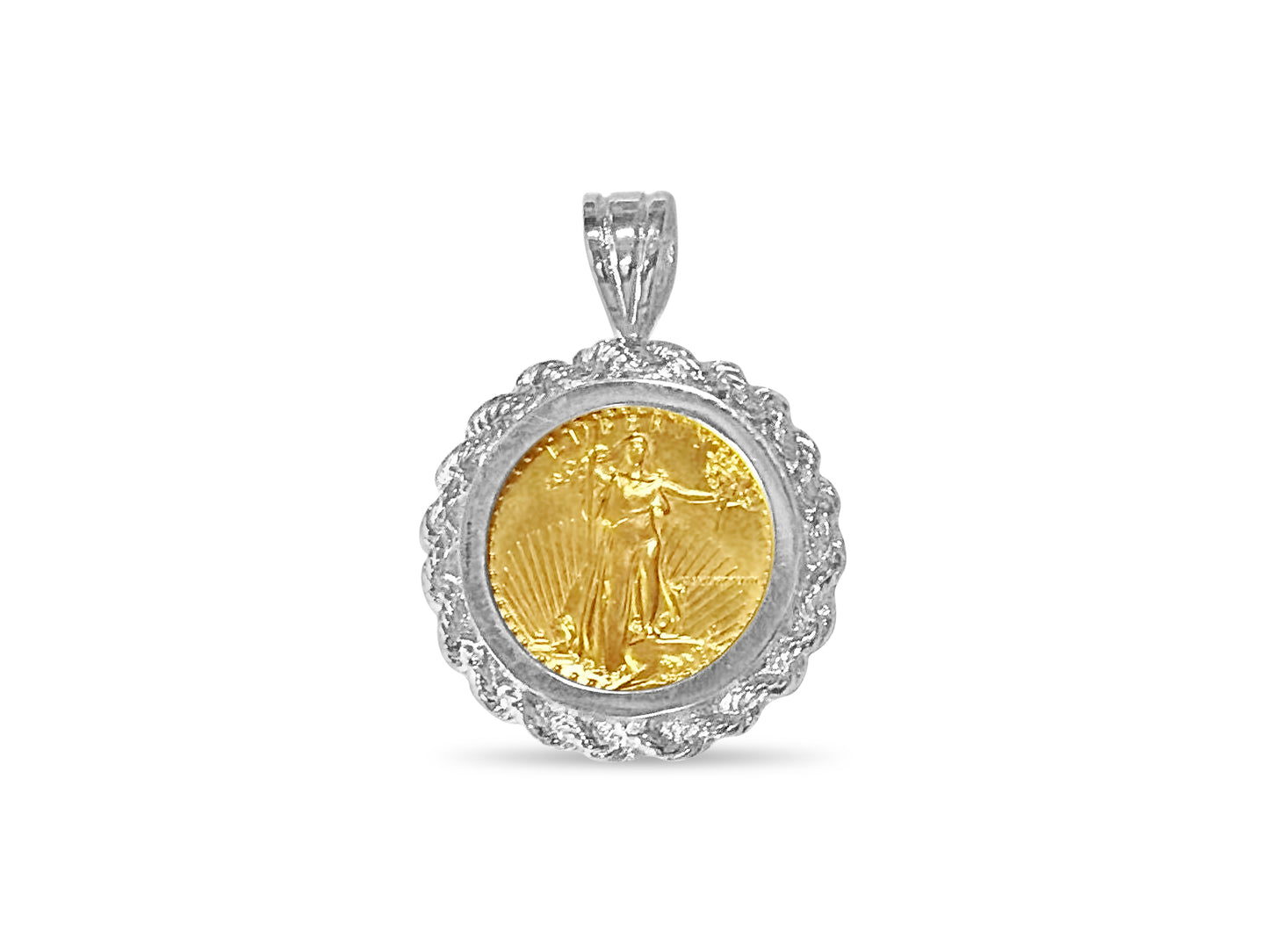 Rope Frame Solid White/Yellow/Rose Gold Handmade Coin Pendant , 1/10oz Coin ,