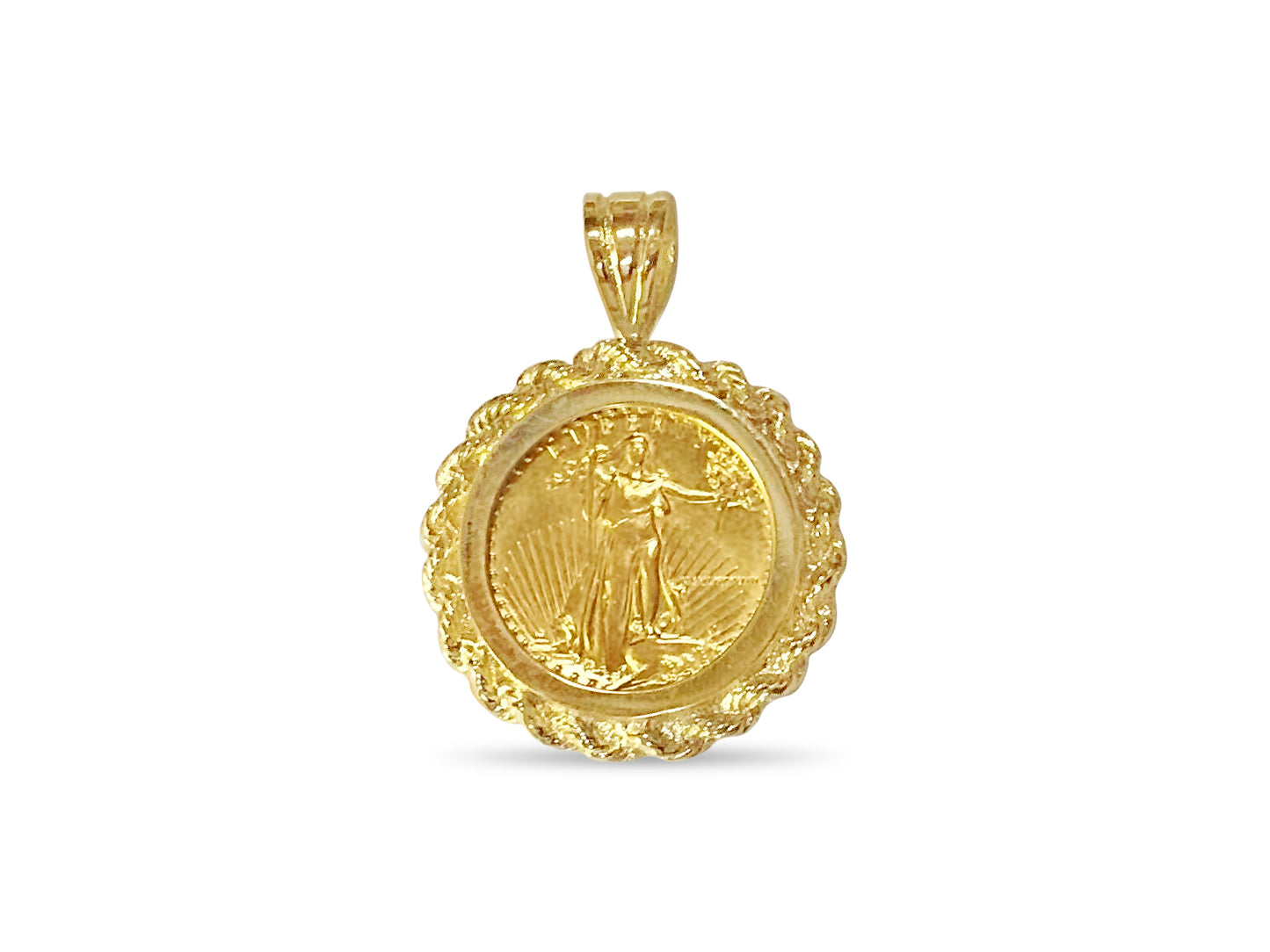 Rope Frame Solid White/Yellow/Rose Gold Handmade Coin Pendant , 1/10oz Coin ,