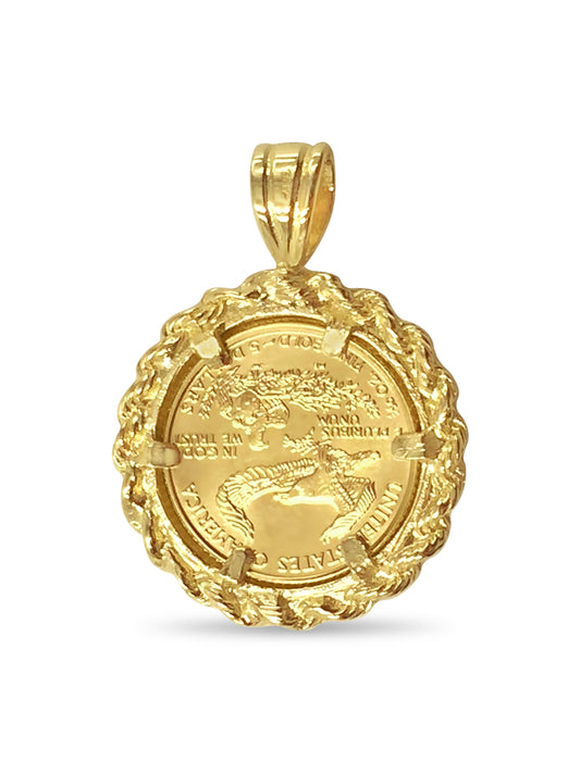 Rope Frame Solid White/Yellow/Rose Gold Handmade Coin Pendant , 1/10oz Coin ,