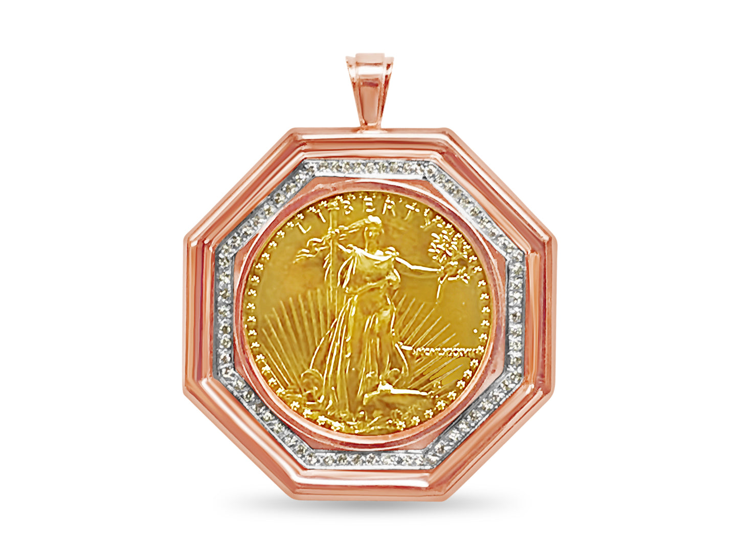 Fancy Solid White/Yellow/Rose Gold Handmade Coin Pendant , 1oz Coin ,