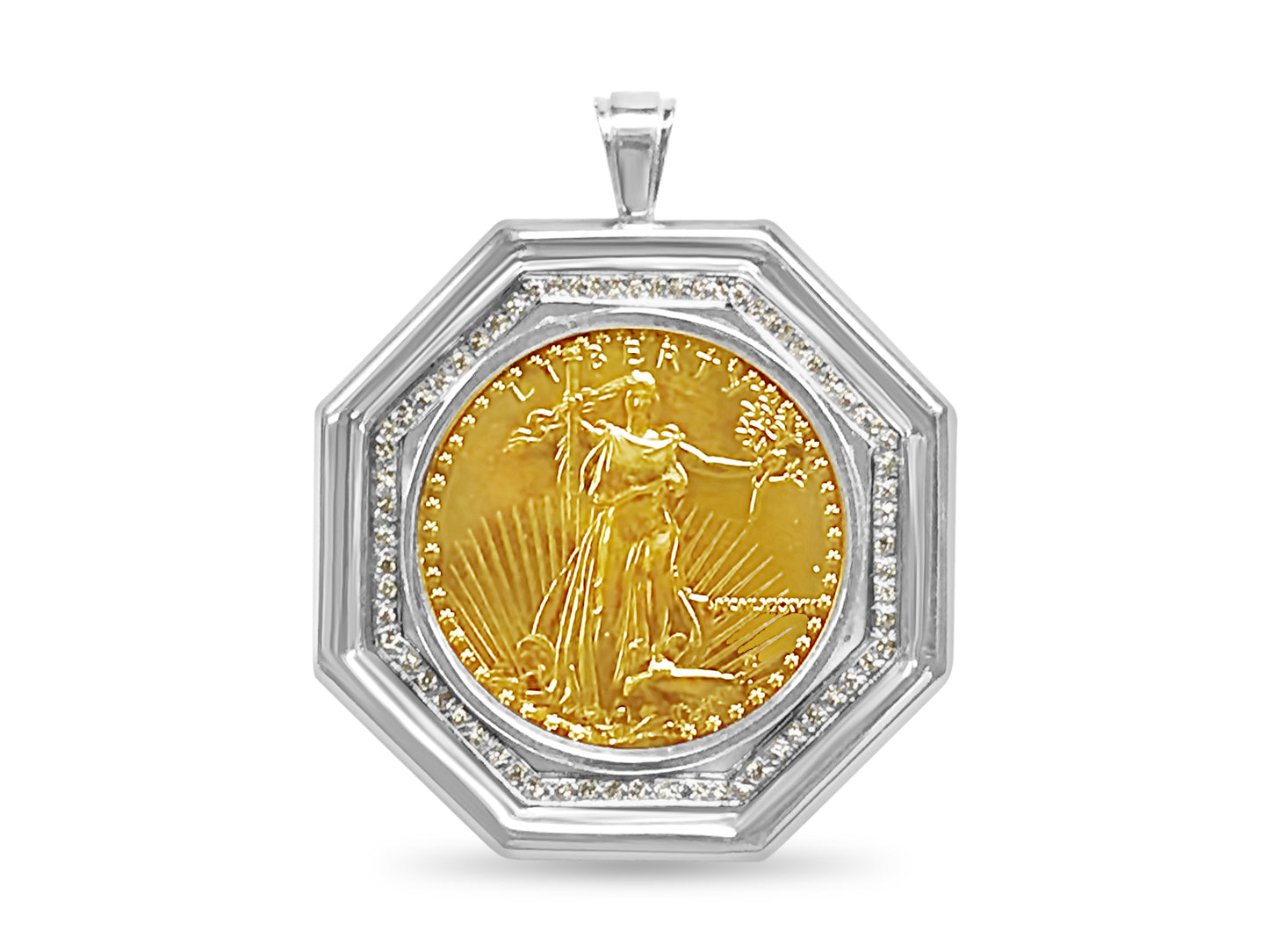 Fancy Solid White/Yellow/Rose Gold Handmade Coin Pendant , 1oz Coin ,