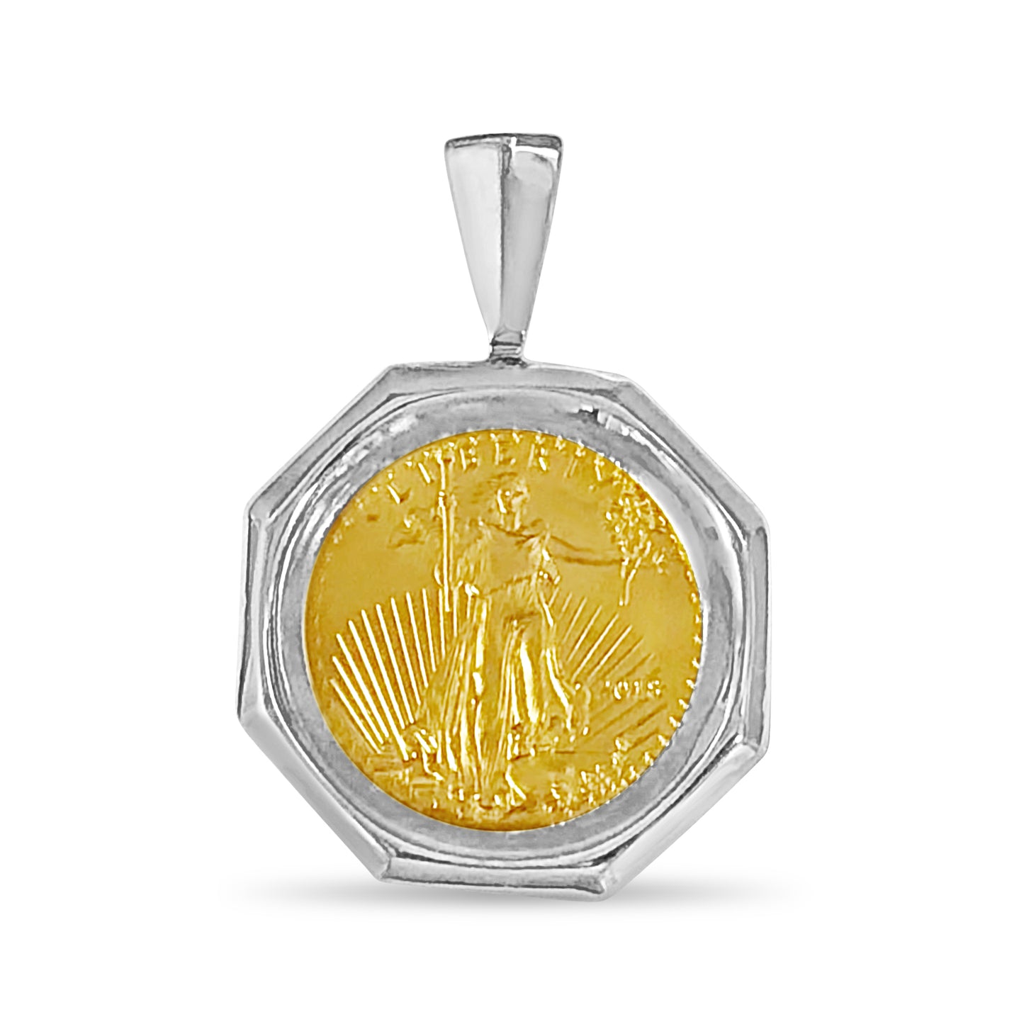 Fancy Solid White/Yellow/Rose Gold Handmade Coin Pendant , 1/4oz Coin ,