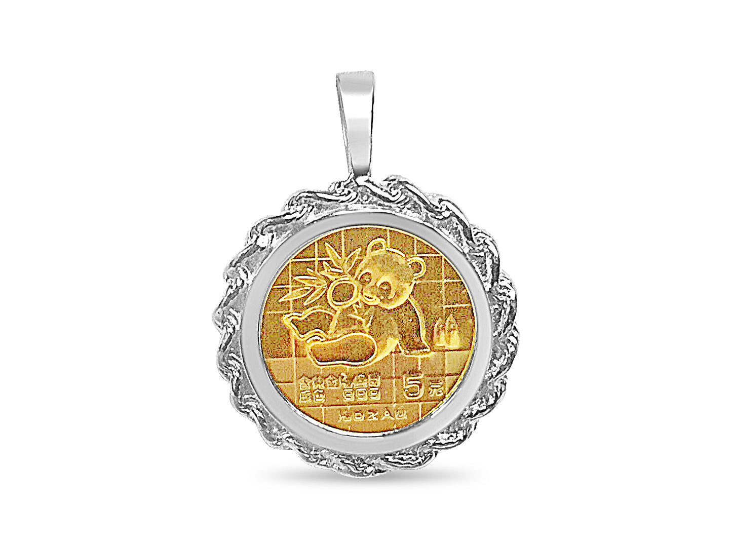 Fancy Solid White/Yellow/Rose Gold Handmade Coin Pendant , Chinese Panda Bear Coin ,