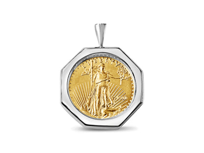 Fancy Solid White/Yellow/Rose Gold Handmade Coin Pendant , 1/2oz Coin ,