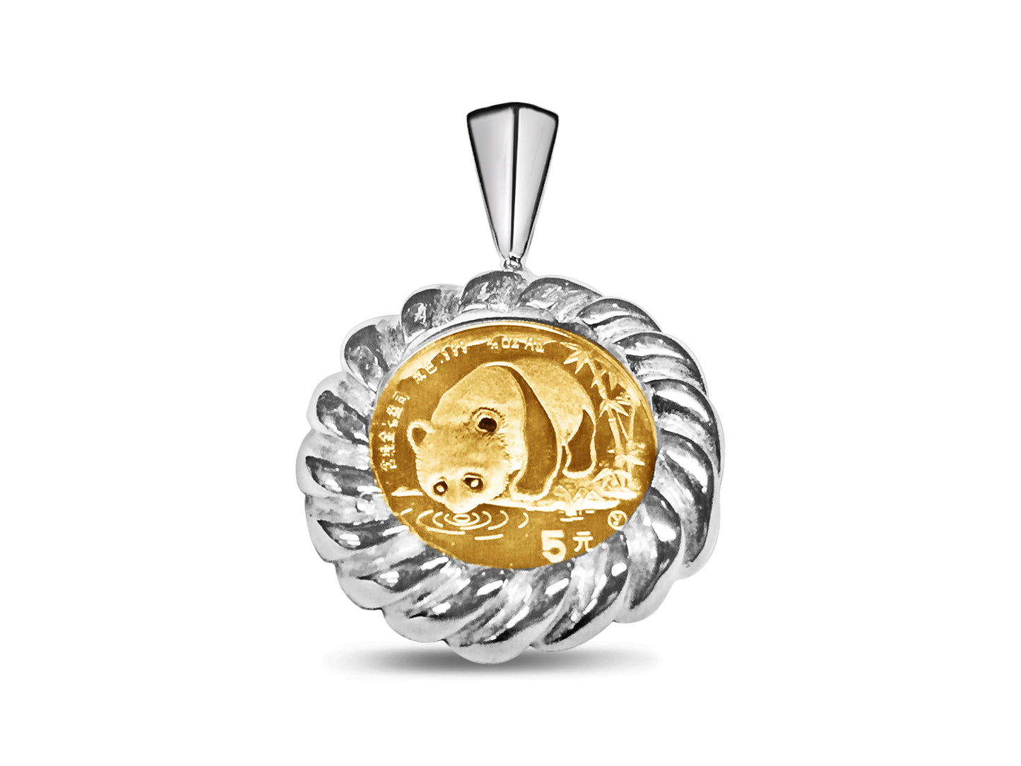 Fancy Solid White/Yellow/Rose Gold Handmade Coin Pendant , Chinese Panda Bear Coin ,