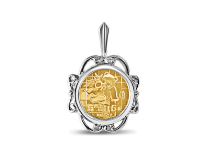 Fancy Solid White/Yellow/Rose Gold Handmade Coin Pendant , Chinese Panda Bear Coin ,