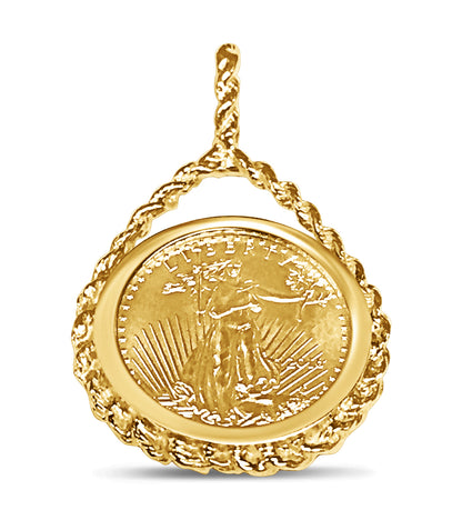 Rope Frame Solid White/Yellow/Rose Gold Handmade Coin Pendant , 1/10oz Coin ,