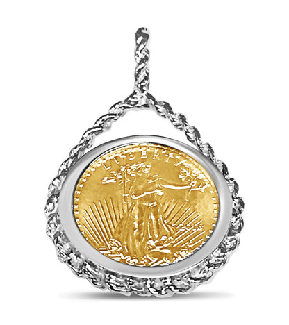 Rope Frame Solid White/Yellow/Rose Gold Handmade Coin Pendant , 1/10oz Coin ,