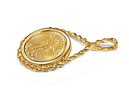 Rope Frame Solid White/Yellow/Rose Gold Handmade Coin Pendant , 1/10oz Coin ,