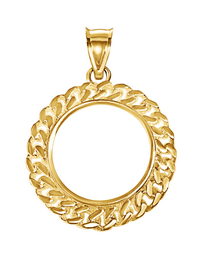 Curb Chain Link Frame Solid White/Yellow/Rose Gold Handmade Coin Pendant , 1oz Coin ,