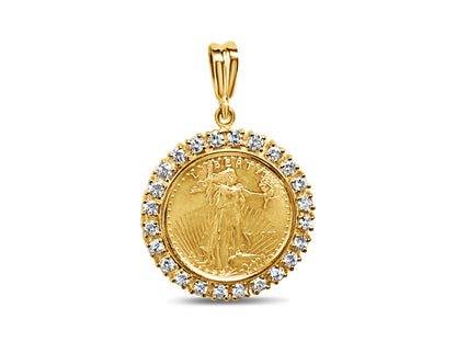 Diamond Fancy Solid White/Yellow/Rose Gold Handmade Coin Pendant , 1/2oz Coin ,