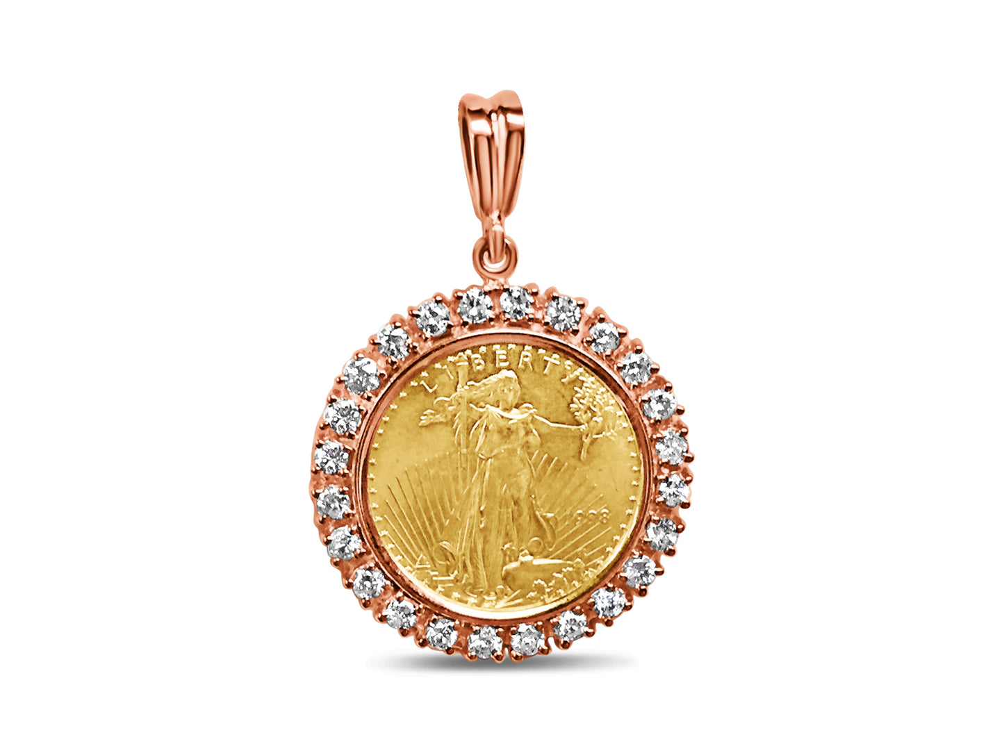 Diamond Fancy Solid White/Yellow/Rose Gold Handmade Coin Pendant , 1/2oz Coin ,