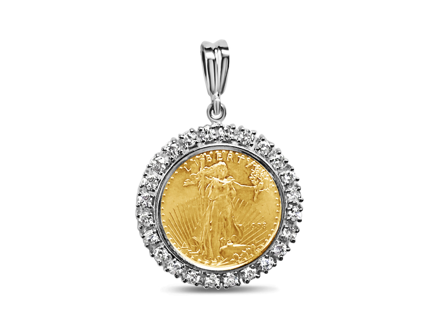 Diamond Fancy Solid White/Yellow/Rose Gold Handmade Coin Pendant , 1/2oz Coin ,