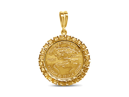 Diamond Fancy Solid White/Yellow/Rose Gold Handmade Coin Pendant , 1/2oz Coin ,