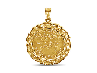 Diamond Fancy Solid White/Yellow/Rose Gold Handmade Coin Pendant , 1/4oz Coin ,