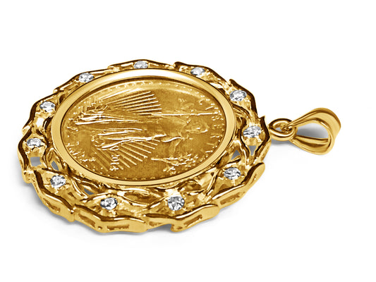 Diamond Fancy Solid White/Yellow/Rose Gold Handmade Coin Pendant , 1/4oz Coin ,