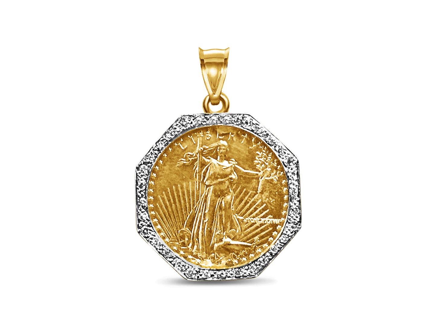 Diamond Fancy Solid White/Yellow/Rose Gold Handmade Coin Pendant , 1oz Coin ,