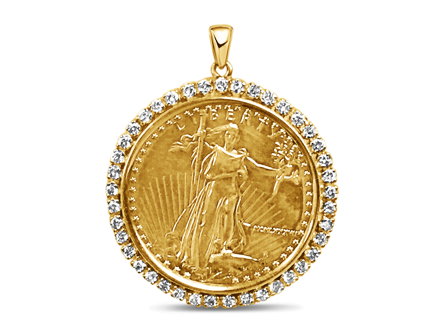 Diamond Fancy Solid White/Yellow/Rose Gold Handmade Coin Pendant , 1oz Coin ,