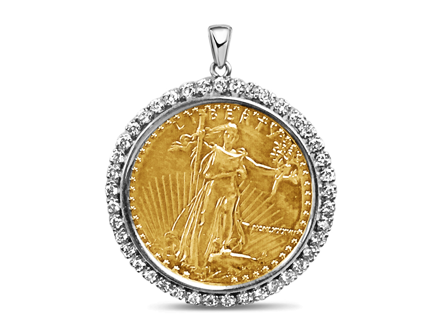 Diamond Fancy Solid White/Yellow/Rose Gold Handmade Coin Pendant , 1oz Coin ,