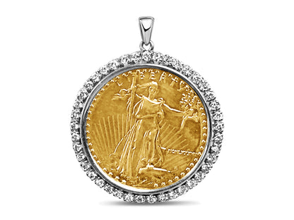 Diamond Fancy Solid White/Yellow/Rose Gold Handmade Coin Pendant , 1oz Coin ,