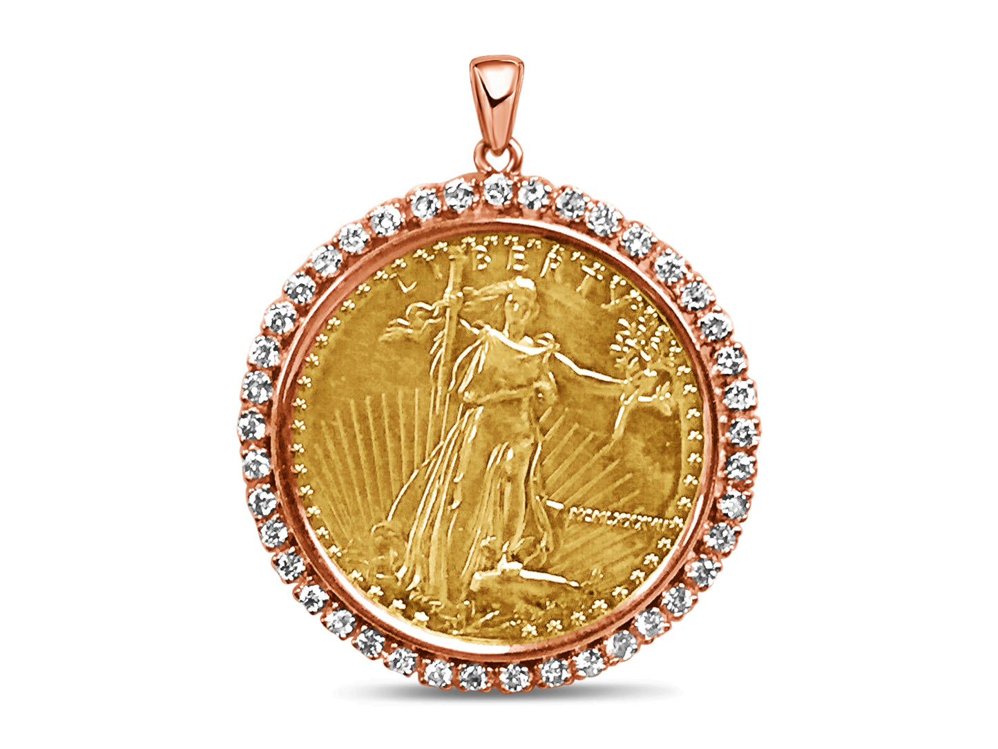 Diamond Fancy Solid White/Yellow/Rose Gold Handmade Coin Pendant , 1oz Coin ,