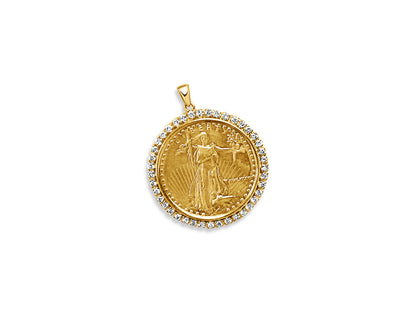 Diamond Fancy Solid White/Yellow/Rose Gold Handmade Coin Pendant , 1oz Coin ,