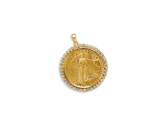 Diamond Fancy Solid White/Yellow/Rose Gold Handmade Coin Pendant , 1oz Coin ,