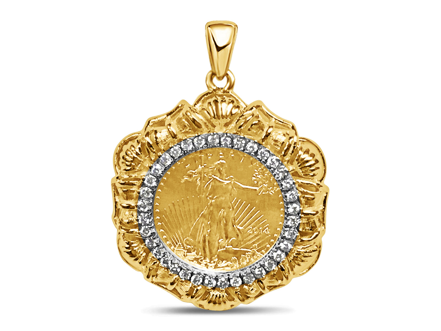 Diamond Fancy Solid White/Yellow/Rose Gold Handmade Coin Pendant , 1/4oz Coin ,