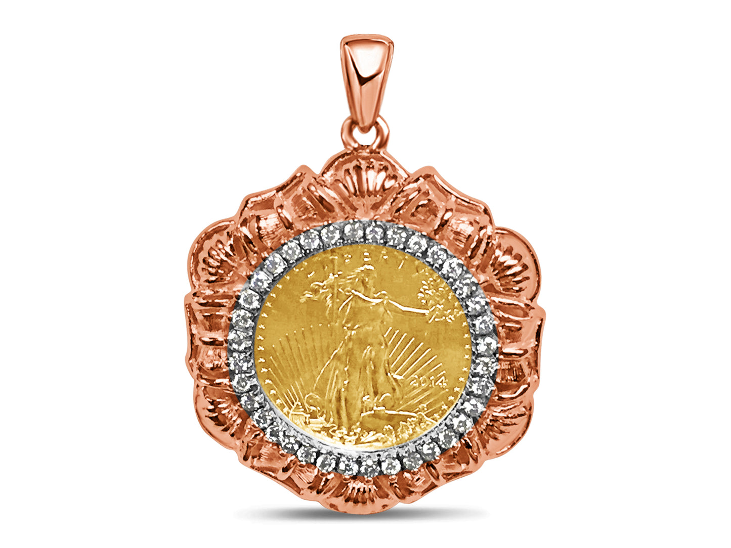 Diamond Fancy Solid White/Yellow/Rose Gold Handmade Coin Pendant , 1/4oz Coin ,