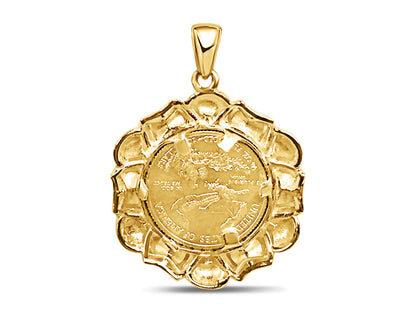 Diamond Fancy Solid White/Yellow/Rose Gold Handmade Coin Pendant , 1/4oz Coin ,