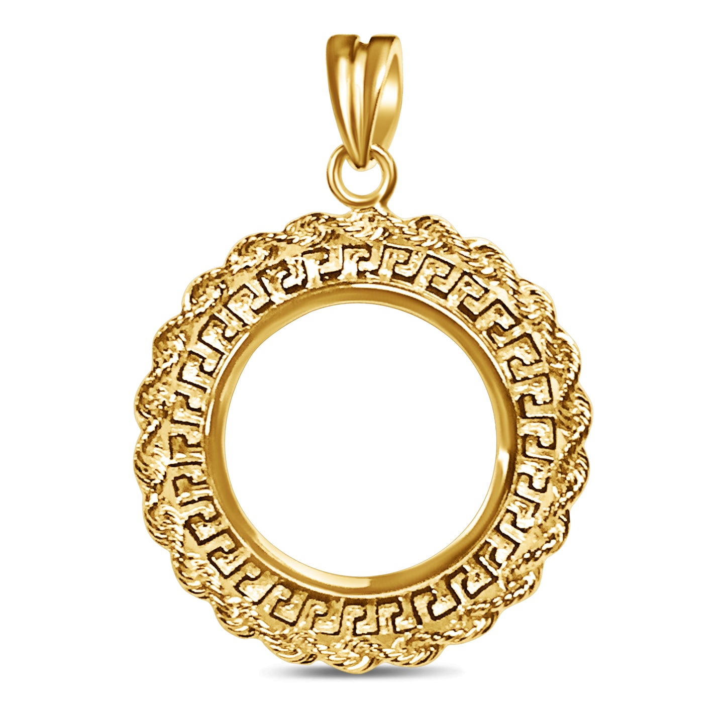 Greek Key Rope Frame Solid White/Yellow/Rose Gold Handmade Coin Pendant , 1/4oz Coin , 32.5x45mm