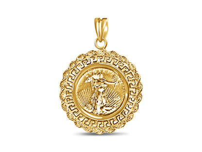 Greek Key Rope Frame Solid White/Yellow/Rose Gold Handmade Coin Pendant , 1/4oz Coin , 32.5x45mm