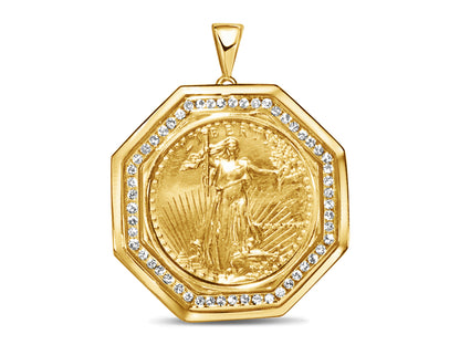 Diamond Fancy Solid White/Yellow/Rose Gold Handmade Coin Pendant , 1oz Coin ,